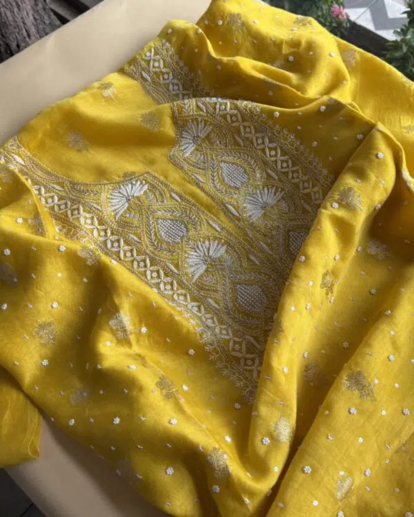 Banarasi Zari Chanderi Unstitched Chikankari Fabrics