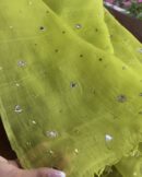 Mirror Work Tussar Kota Chikankari Kurta Set Fabric | Neon