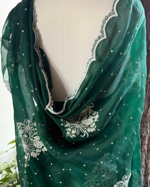Bottle Green | Noor Organza Cutwork Saree - Image 3