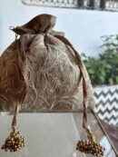 Natural Handcrafted Silk Chikankari Potli Bags With Ari Work