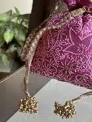 Pink Handcrafted Silk Chikankari Potli Bags With Ari Work