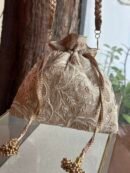 Natural Handcrafted Silk Chikankari Potli Bags With Ari Work