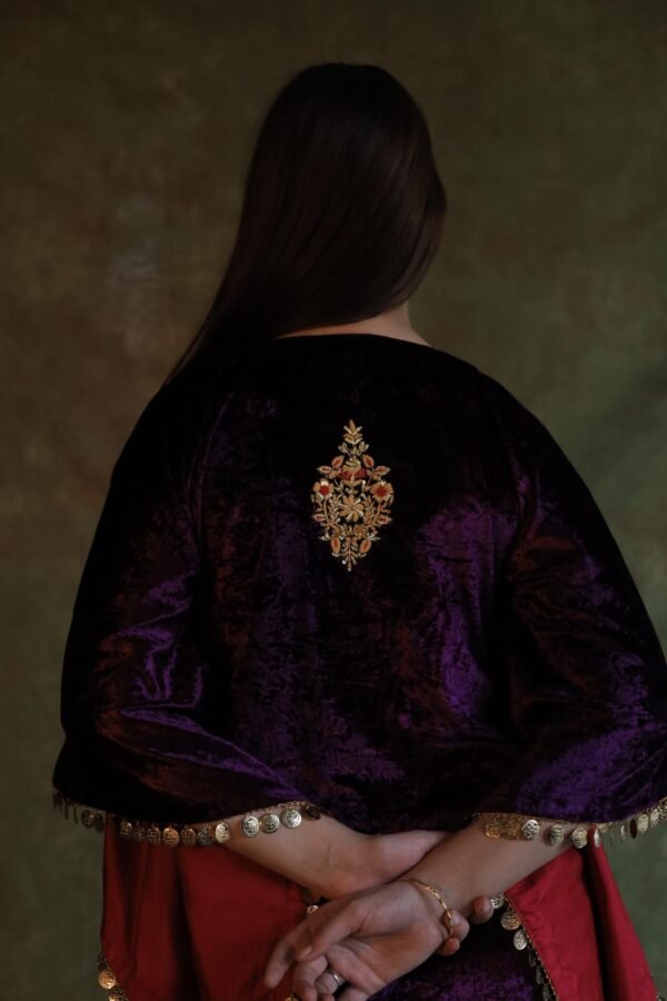 Deep Violet | Silk Velvet Zardosi Kaftan - Image 12