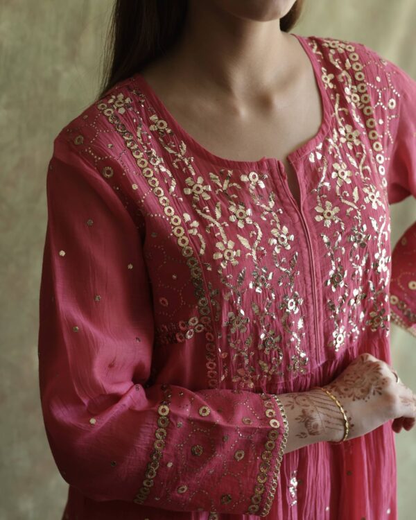 Hot Pink | Mal Chanderi Mukaish Silk Dress - Image 14
