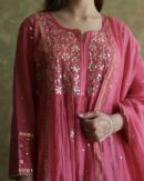 Hot Pink | Mal Chanderi Mukaish Silk Dress