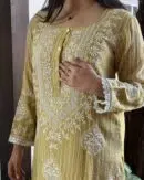 Soft Malmal Stripe Pattern Pearl Work Chikankari Kurta Set