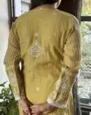 Soft Malmal Stripe Pattern Pearl Work Chikankari Kurta Set