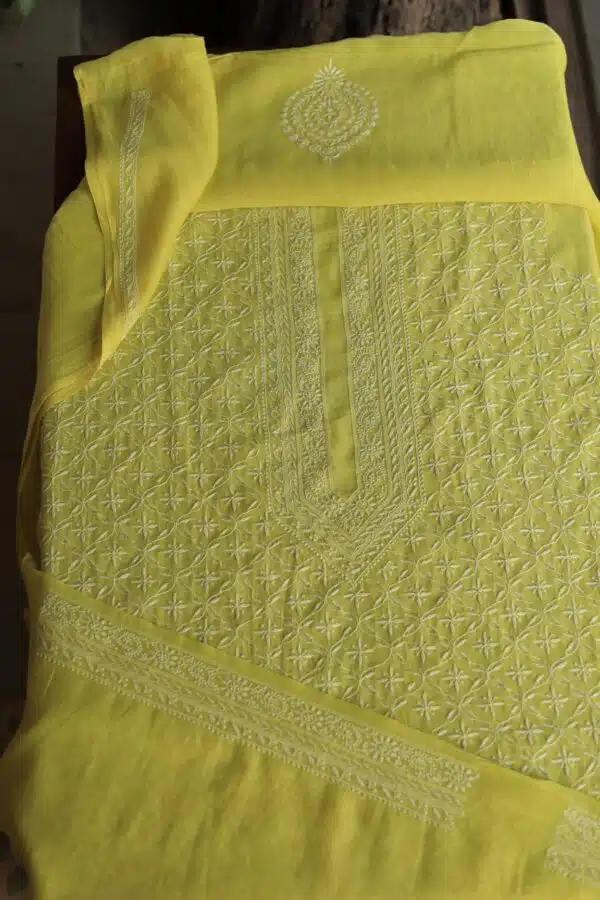 Malmal All Over Chikankari Mens Kurtas Fabrics - Image 4