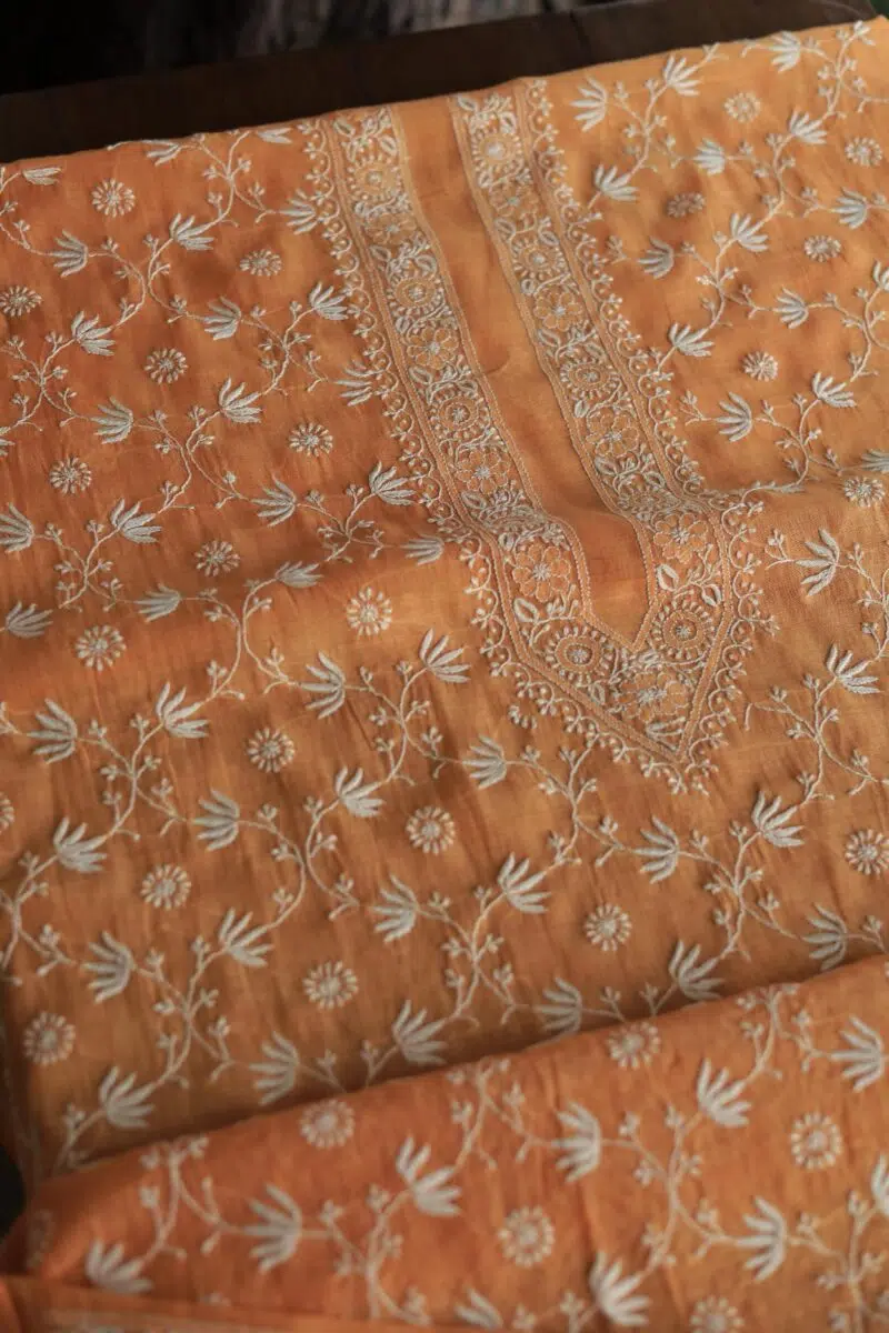 Malmal All Over Chikankari Mens Kurtas Fabrics