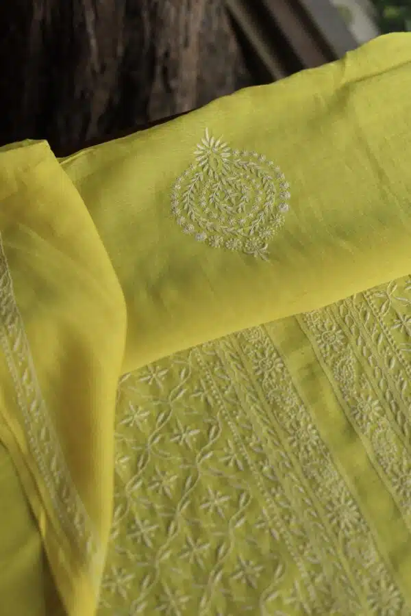 Malmal All Over Chikankari Mens Kurtas Fabrics - Image 7