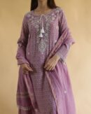 Opera Mauve Malmal Pearl Work Chikankari Anarkali With Dupatta
