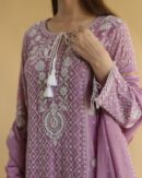 Opera Mauve Malmal Pearl Work Chikankari Anarkali With Dupatta
