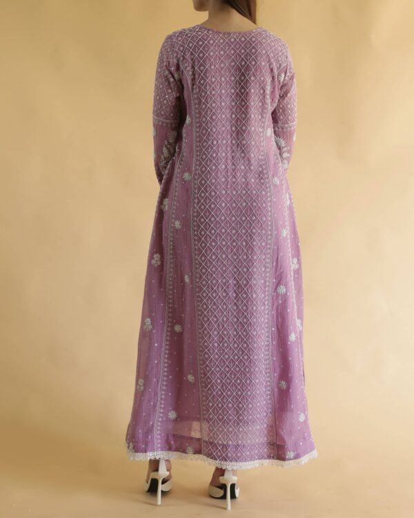 Opera Mauve Malmal Pearl Work Chikankari Anarkali With Dupatta - Image 6