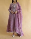 Opera Mauve Malmal Pearl Work Chikankari Anarkali With Dupatta