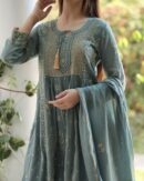 Teal Blue | Tissue Silk Bhopali Kurta Set