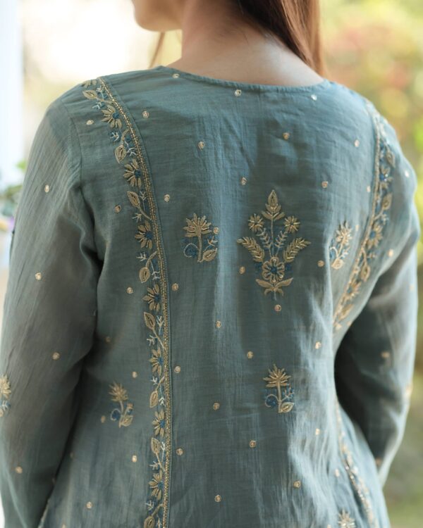 Teal Blue | Tissue Silk Bhopali Kurta Set - Image 4