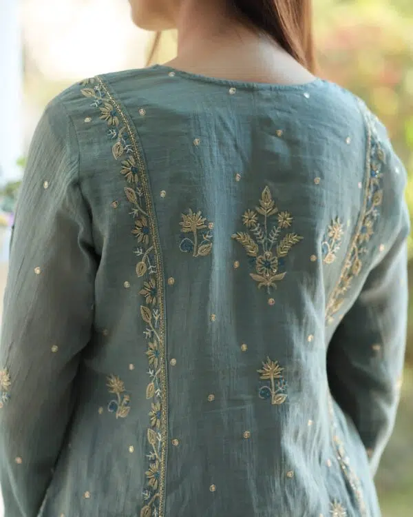 Teal Blue | Tissue Silk Bhopali Kurta Set - Image 4