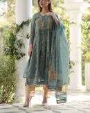 Teal Blue | Tissue Silk Bhopali Kurta Set