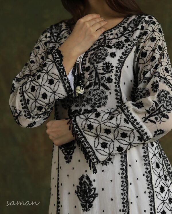Monochrome Chikankari Anarkali - Image 2