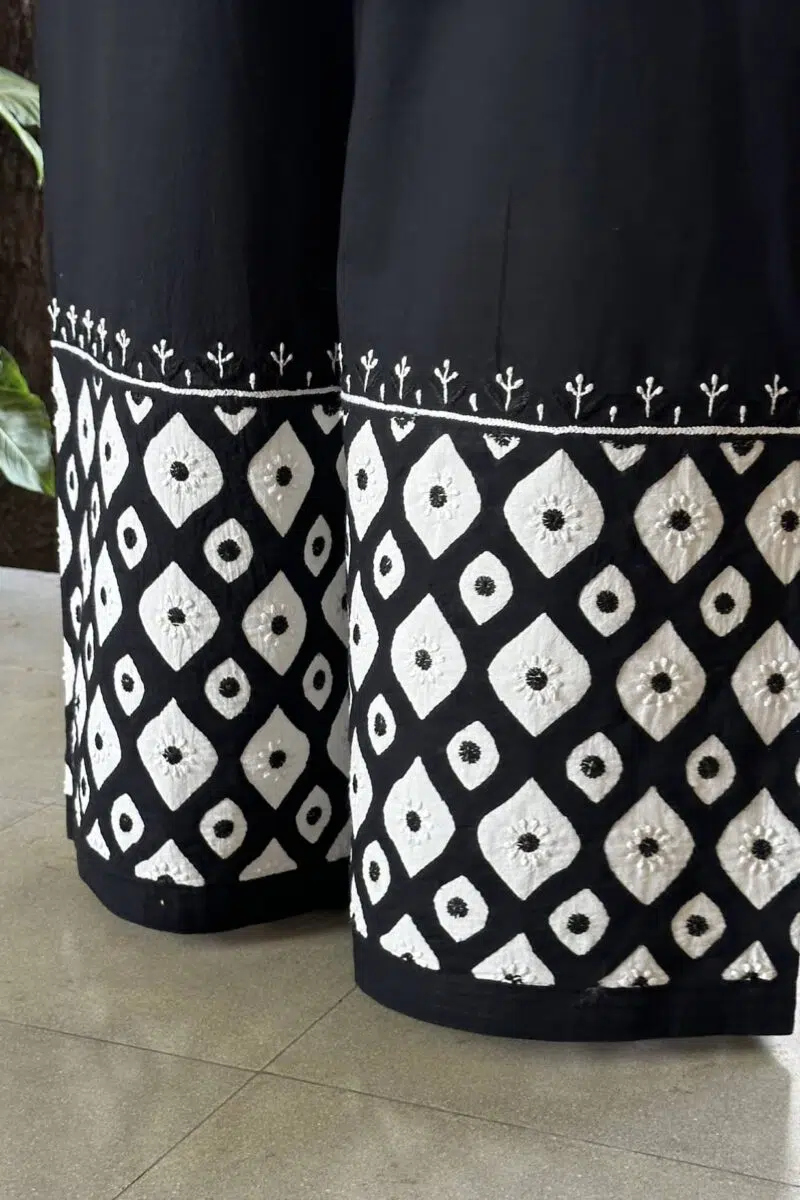 Black & White Daraz Chikankari Palazzo Pants