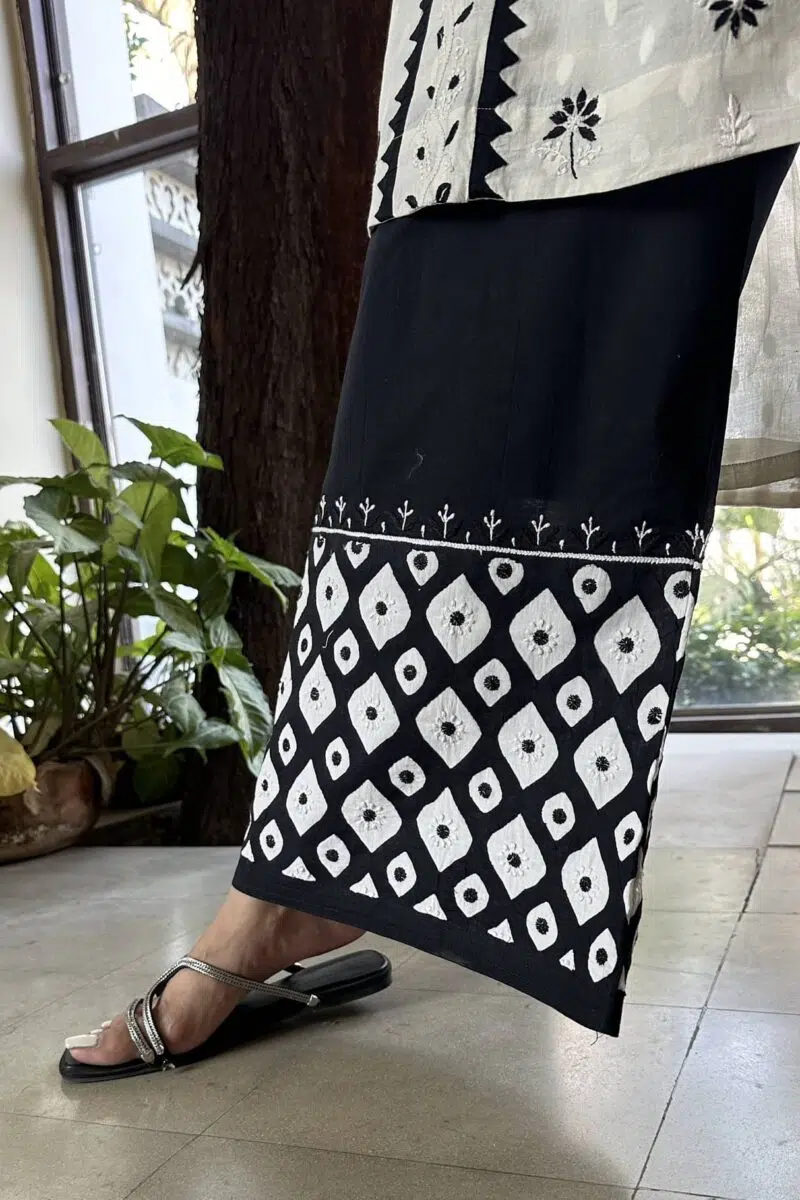 Black & White Daraz Chikankari Palazzo Pants