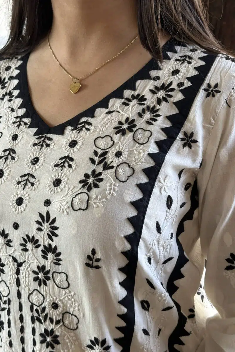 Monochrome Applique Cotton Kurta