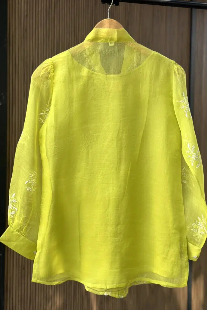 Noor Floral Organza Chikankari Bow-Tie Short Tops