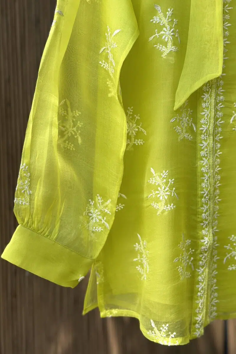 Noor Floral Organza Chikankari Bow-Tie Short Tops