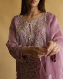 Noor Organza Silk Chikankari Straight Cut Kurta Dupatta Set
