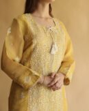 Noor Organza Silk Chikankari Straight Cut Kurta Dupatta Set