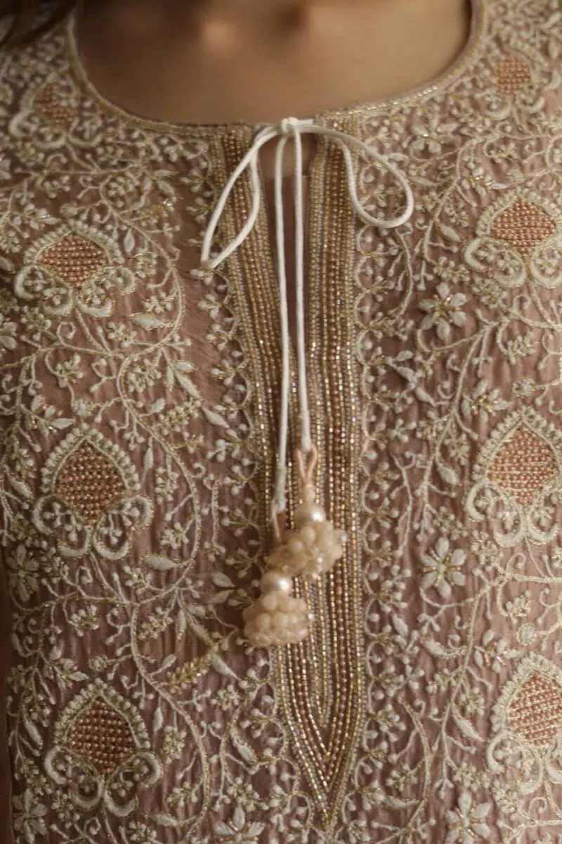 Noor Organza Silk Chikankari Straight Cut Kurta Dupatta Set