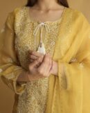 Noor Organza Silk Chikankari Straight Cut Kurta Dupatta Set