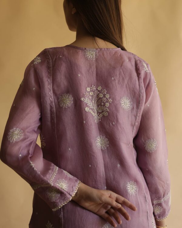 Noor Organza Silk Chikankari Straight Cut Kurta Dupatta Set - Image 3