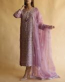 Noor Organza Silk Chikankari Straight Cut Kurta Dupatta Set