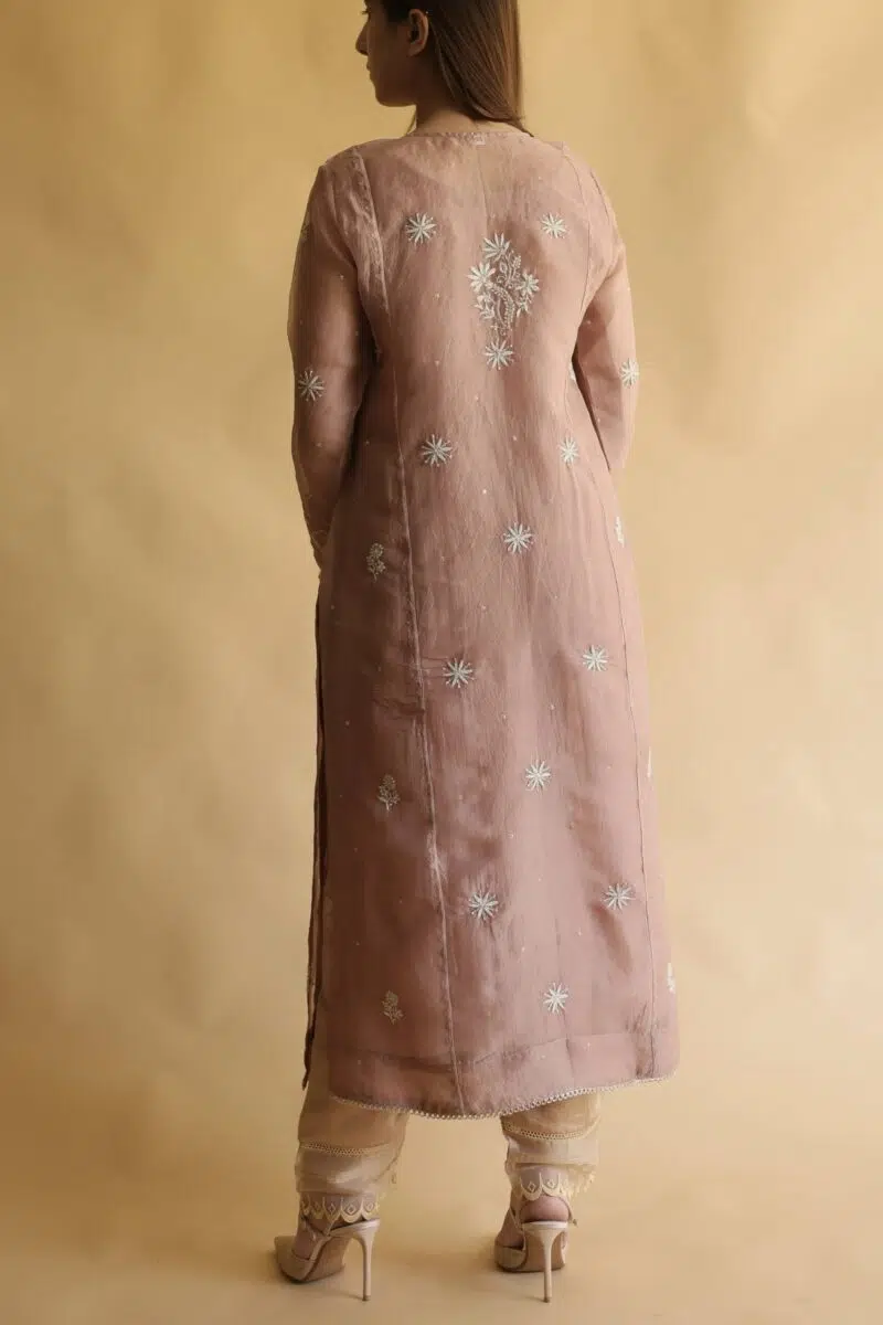 Noor Organza Silk Chikankari Straight Cut Kurta Dupatta Set