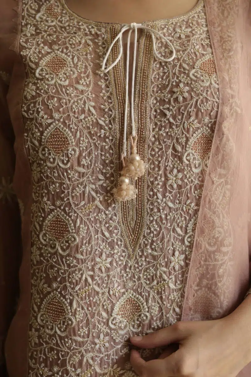 Noor Organza Silk Chikankari Straight Cut Kurta Dupatta Set