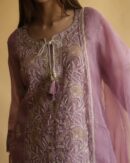 Noor Organza Silk Chikankari Straight Cut Kurta Dupatta Set