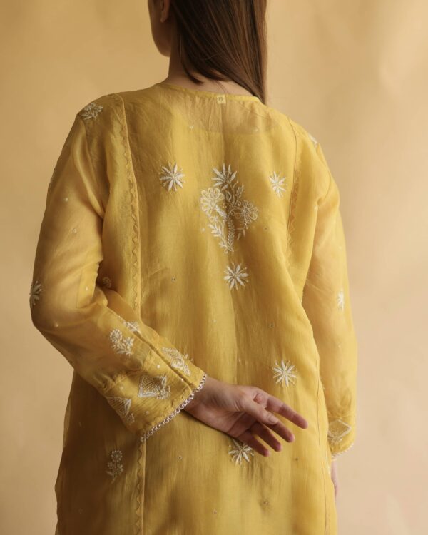 Noor Organza Silk Chikankari Straight Cut Kurta Dupatta Set - Image 10