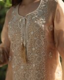 Noor Organza Silk Chikankari Straight Cut Kurta Dupatta Set