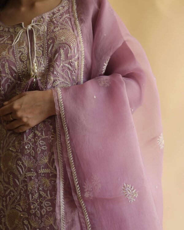 Noor Organza Silk Chikankari Straight Cut Kurta Dupatta Set