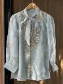 Noor Floral Organza Mukaish Bow-Tie Tops