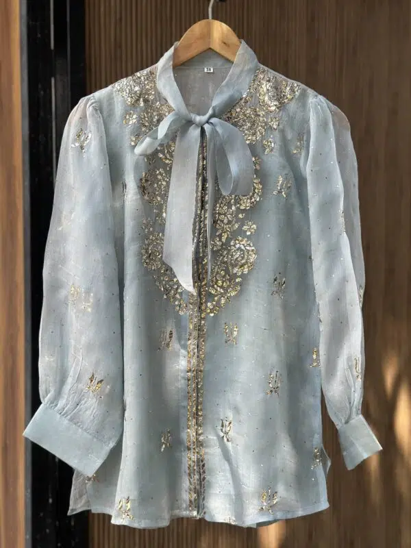Noor Floral Organza Mukaish Bow-Tie Tops - Image 2