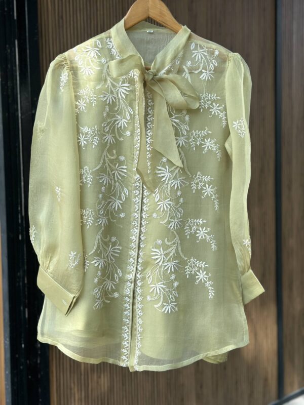 Noor Floral Organza Chikankari Bow-Tie Short Tops