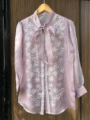 Noor Floral Organza Chikankari Bow-Tie Short Tops
