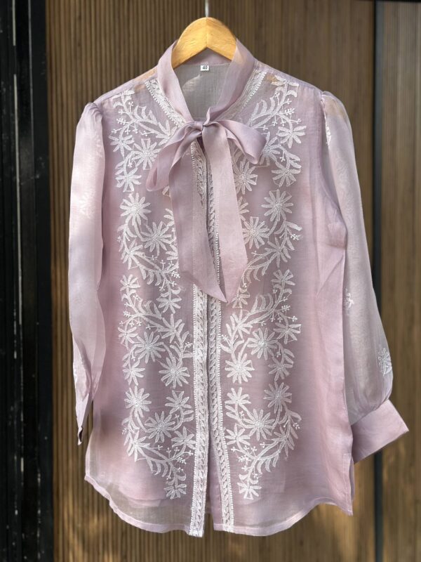 Noor Floral Organza Chikankari Bow-Tie Short Tops - Image 2