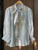 Noor Floral Organza Mukaish Bow-Tie Tops