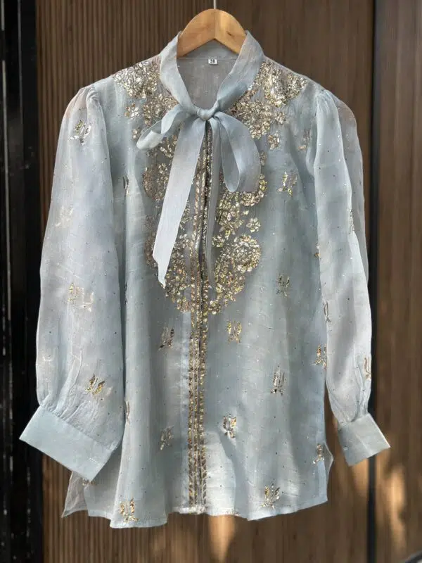 Noor Floral Organza Mukaish Bow-Tie Tops - Image 3