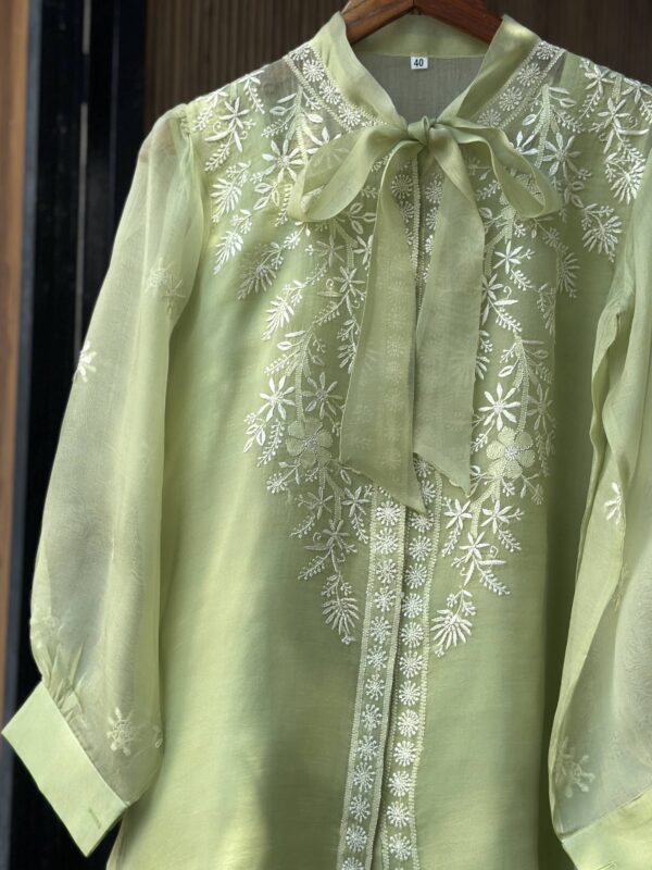 Noor Floral Organza Chikankari Bow-Tie Short Tops - Image 3
