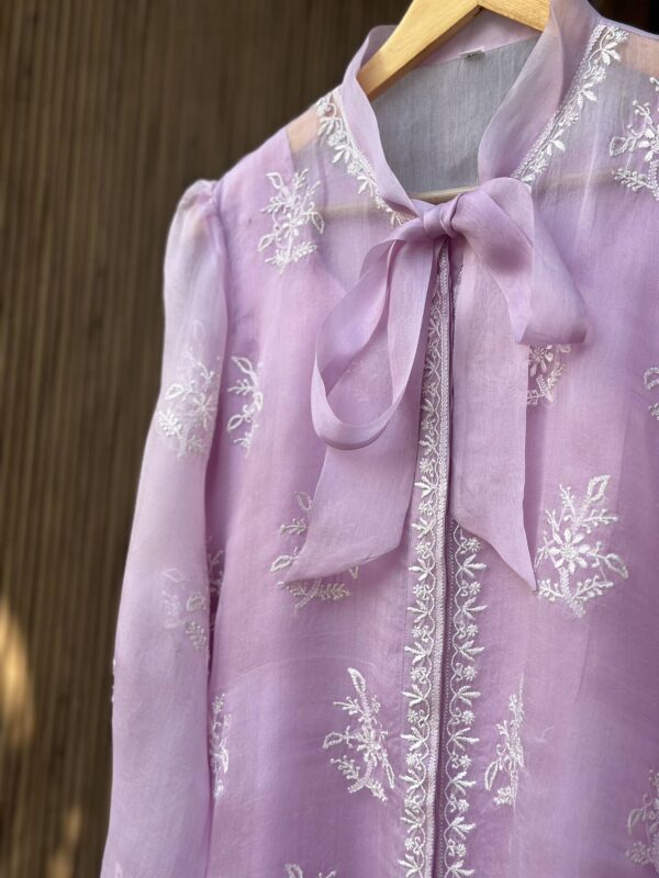 Noor Floral Organza Chikankari Bow-Tie Short Tops - Image 3
