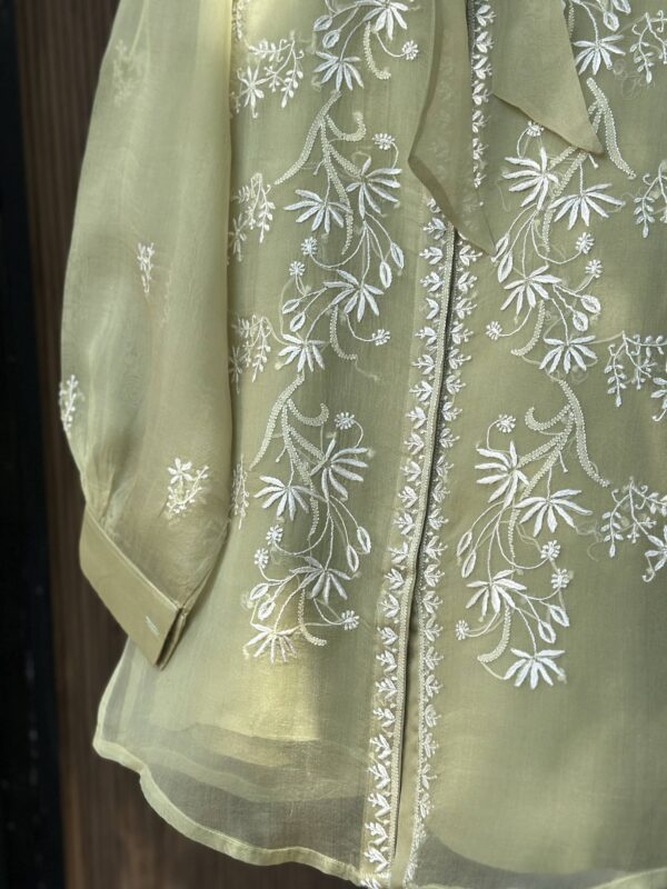 Noor Floral Organza Chikankari Bow-Tie Short Tops - Image 4